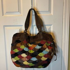 LUCKY BRAND Mult-Color leather & Suede Patchwork HOBO  large Shoulder Bag